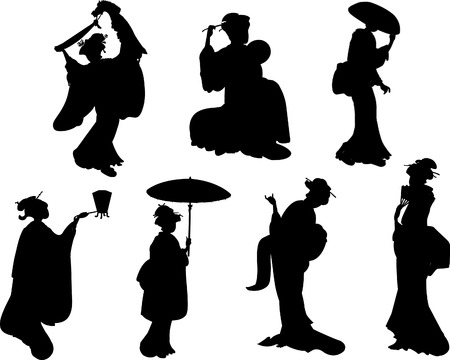 geisha black silhouettes Geisha black silhouettes